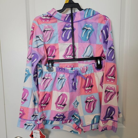 NEW NWT Rolling Stones Girls Long Sleeve Fleece 2pc Pajama Set w/Shorts L 10/12 - Picture 2 of 5